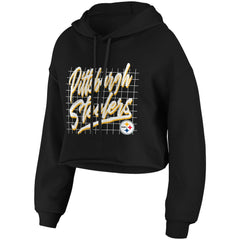 Pittsburgh Steelers WEAR by Erin Andrews Women's Domestic Cropped Pullover Hoodie Black | NFL