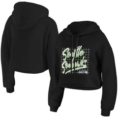 Seattle Seahawks WEAR by Erin Andrews Women's Domestic Cropped Pullover Hoodie Black | NFL
