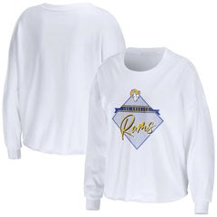 Los Angeles Rams WEAR by Erin Andrews Women's Domestic Cropped Long Sleeve T-Shirt White | NFL