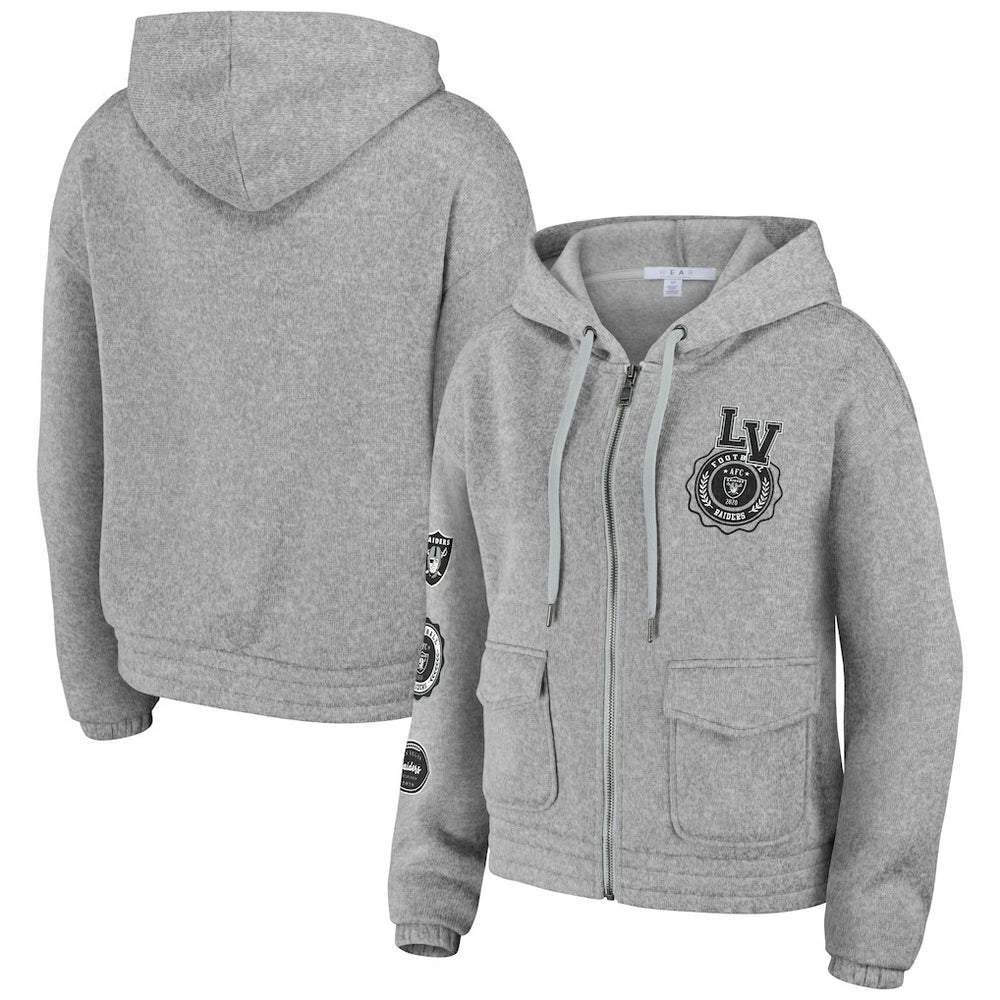 Las Vegas Raiders WEAR by Erin Andrews Women's Full-Zip Hoodie Heather Gray | NFL