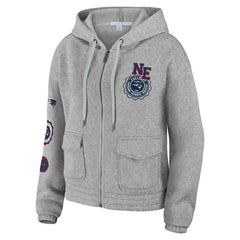 New England Patriots WEAR by Erin Andrews Women's Full-Zip Hoodie Heather Gray | NFL