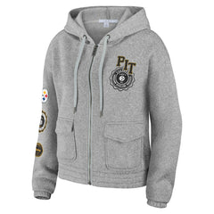 Pittsburgh Steelers WEAR by Erin Andrews Women's Full-Zip Hoodie Heather Gray | NFL
