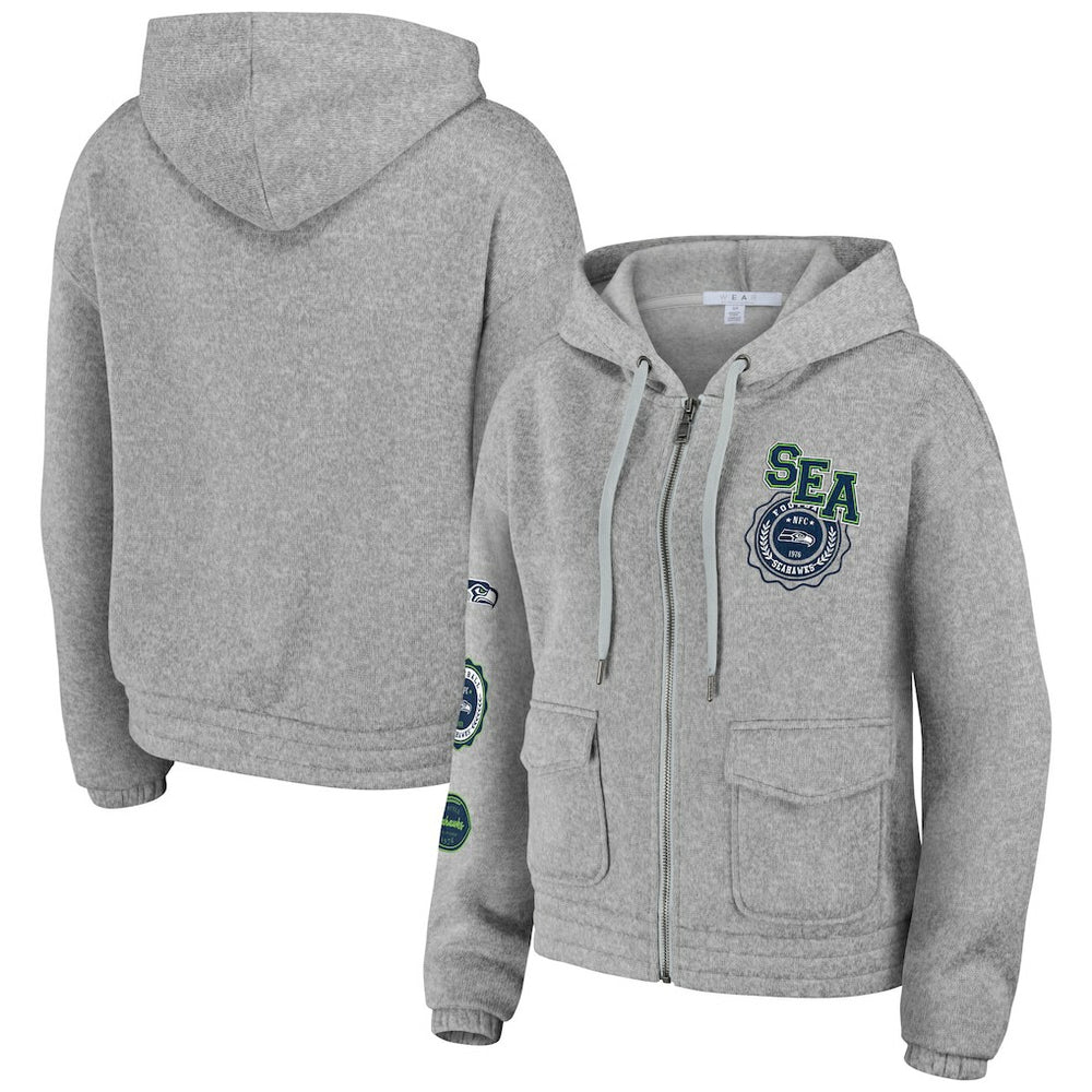 Seattle Seahawks WEAR by Erin Andrews Women's Full-Zip Hoodie Heather Gray | NFL