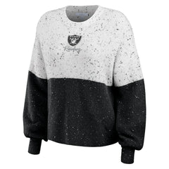 Las Vegas Raiders WEAR by Erin Andrews Women's Lighweight Modest Crop Color-Block Pullover Sweater White/Black | NFL
