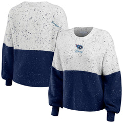 Tennessee Titans WEAR by Erin Andrews Women's Lighweight Modest Crop Color-Block Pullover Sweater White/Navy | NFL