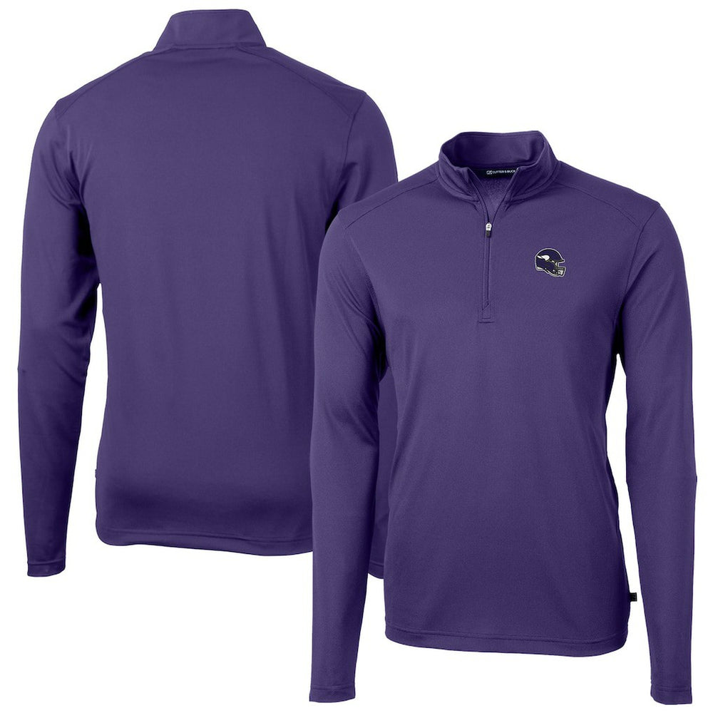 Minnesota Vikings Cutter & Buck Helmet Virtue Eco Pique Recycled Quarter-Zip Pullover Top Purple | NFL