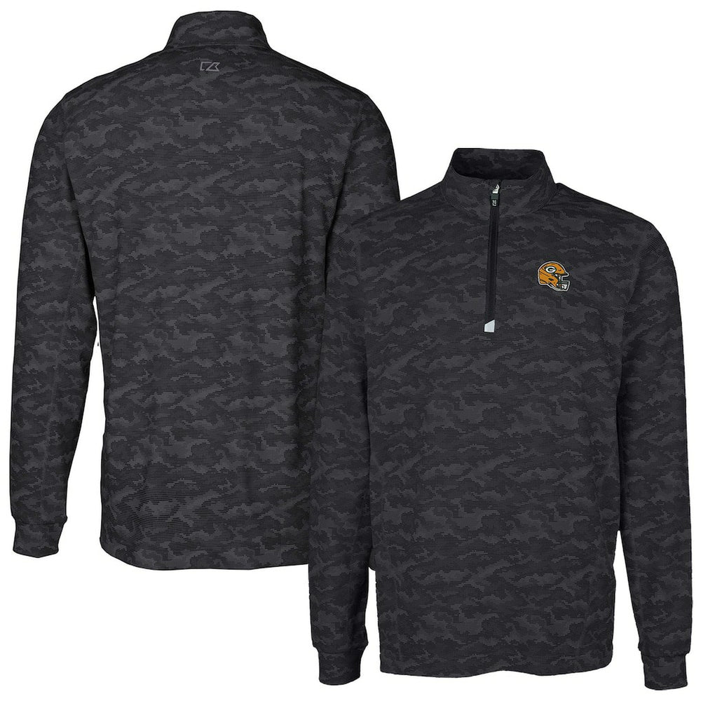 Green Bay Packers Cutter & Buck Helmet Traverse Camo Print Stretch Quarter-Zip Pullover Top Black | NFL