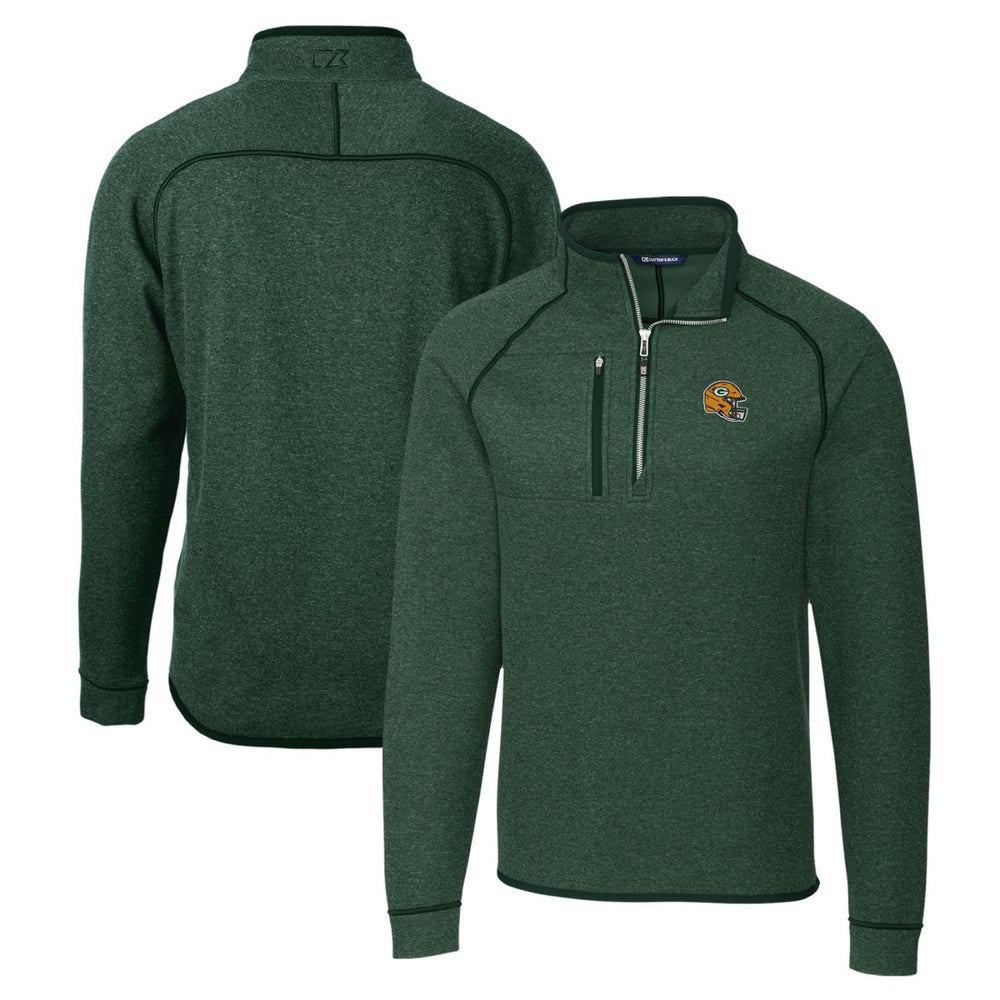 Green Bay Packers Cutter & Buck Helmet Mainsail Sweater-Knit Half-Zip Pullover Jacket Hunter Green | NFL