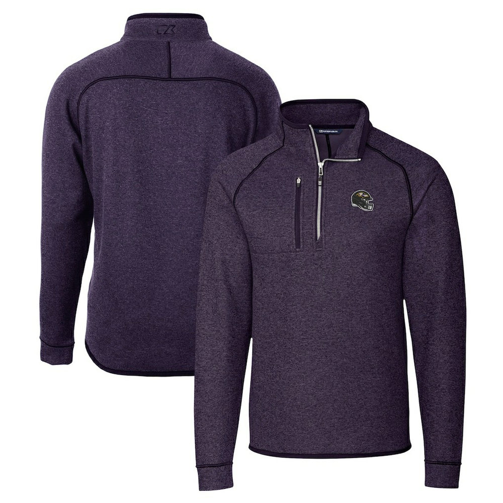 Baltimore Ravens Cutter & Buck Helmet Mainsail Sweater-Knit Half-Zip Pullover Jacket Purple | NFL