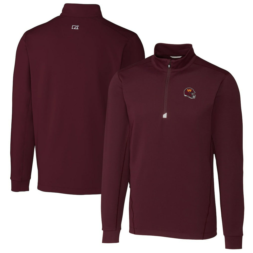 Washington Commanders Cutter & Buck Helmet Traverse Stretch Quarter-Zip Pullover Top Burgundy | NFL