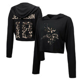 Justin Jefferson Minnesota Vikings Majestic Threads Women's Leopard Player Name & Number Long Sleeve Cropped Hoodie Black | NFL