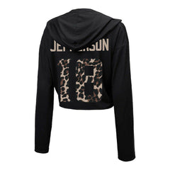 Justin Jefferson Minnesota Vikings Majestic Threads Women's Leopard Player Name & Number Long Sleeve Cropped Hoodie Black | NFL