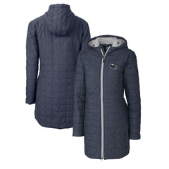 Denver Broncos Cutter & Buck Women's Helmet Logo Rainier Primaloft Eco Insulated Hooded Long Coat Heather Navy | NFL