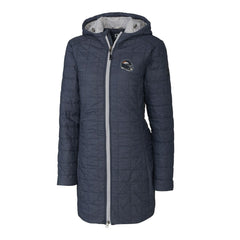 Denver Broncos Cutter & Buck Women's Helmet Logo Rainier Primaloft Eco Insulated Hooded Long Coat Heather Navy | NFL