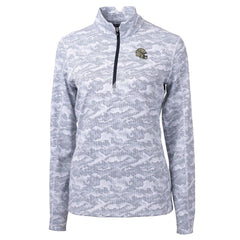 New Orleans Saints Cutter & Buck Women's Helmet Logo Traverse Camo Print Stretch Quarter-Zip Pullover Top Charcoal | NFL