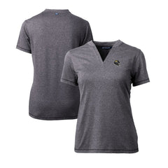 Jacksonville Jaguars Cutter & Buck Women's Helmet Logo DryTec Forge Stretch V-Neck Blade Top Heather Charcoal | NFL
