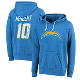Justin Herbert Los Angeles Chargers Majestic Threads Name & Number Tri-Blend Pullover Hoodie Powder Blue | NFL
