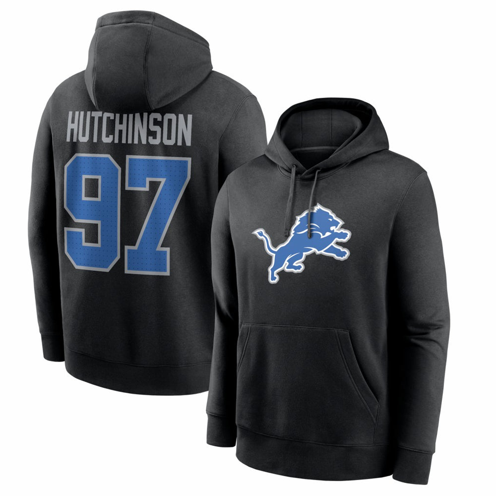 Aidan Hutchinson Detroit Lions Name & Number Fleece Hoodie Black | Nike for Sale