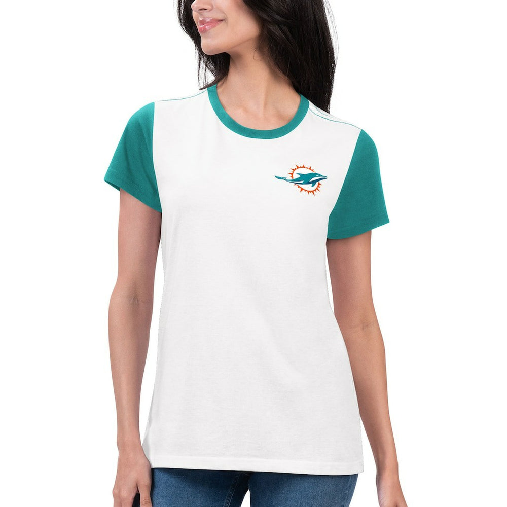 Miami Dolphins G-III 4Her by Carl Banks Women's Fashion Illustration T-Shirt White/Aqua | NFL