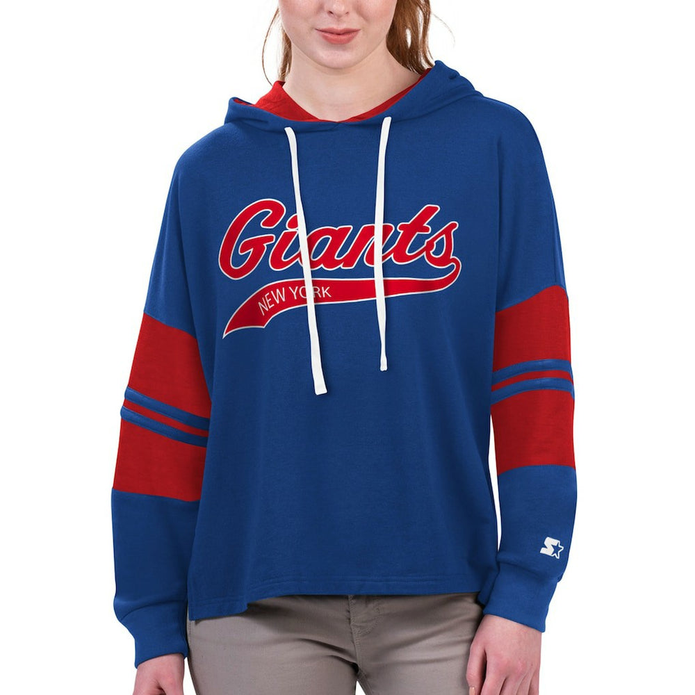 New York Giants Starter Women's Bump And Run Long Sleeve Hoodie T-Shirt Royal | NFL