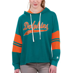Miami Dolphins Starter Women's Bump And Run Long Sleeve Hoodie T-Shirt Aqua | NFL