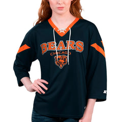 Chicago Bears Starter Women's Rally Lace-Up 3/4 Sleeve T-Shirt Navy | NFL