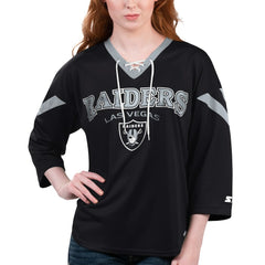 Las Vegas Raiders Starter Women's Rally Lace-Up 3/4 Sleeve T-Shirt Black | NFL