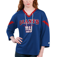 New York Giants Starter Women's Rally Lace-Up 3/4 Sleeve T-Shirt Royal | NFL