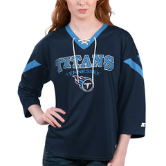 Tennessee Titans Starter Women's Rally Lace-Up 3/4 Sleeve T-Shirt Navy | NFL
