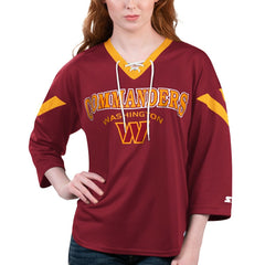 Washington Commanders Starter Women's Rally Lace-Up 3/4 Sleeve T-Shirt Burgundy | NFL