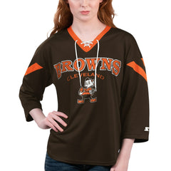 Cleveland Browns Starter Women's Rally Lace-Up 3/4 Sleeve T-Shirt Brown | NFL