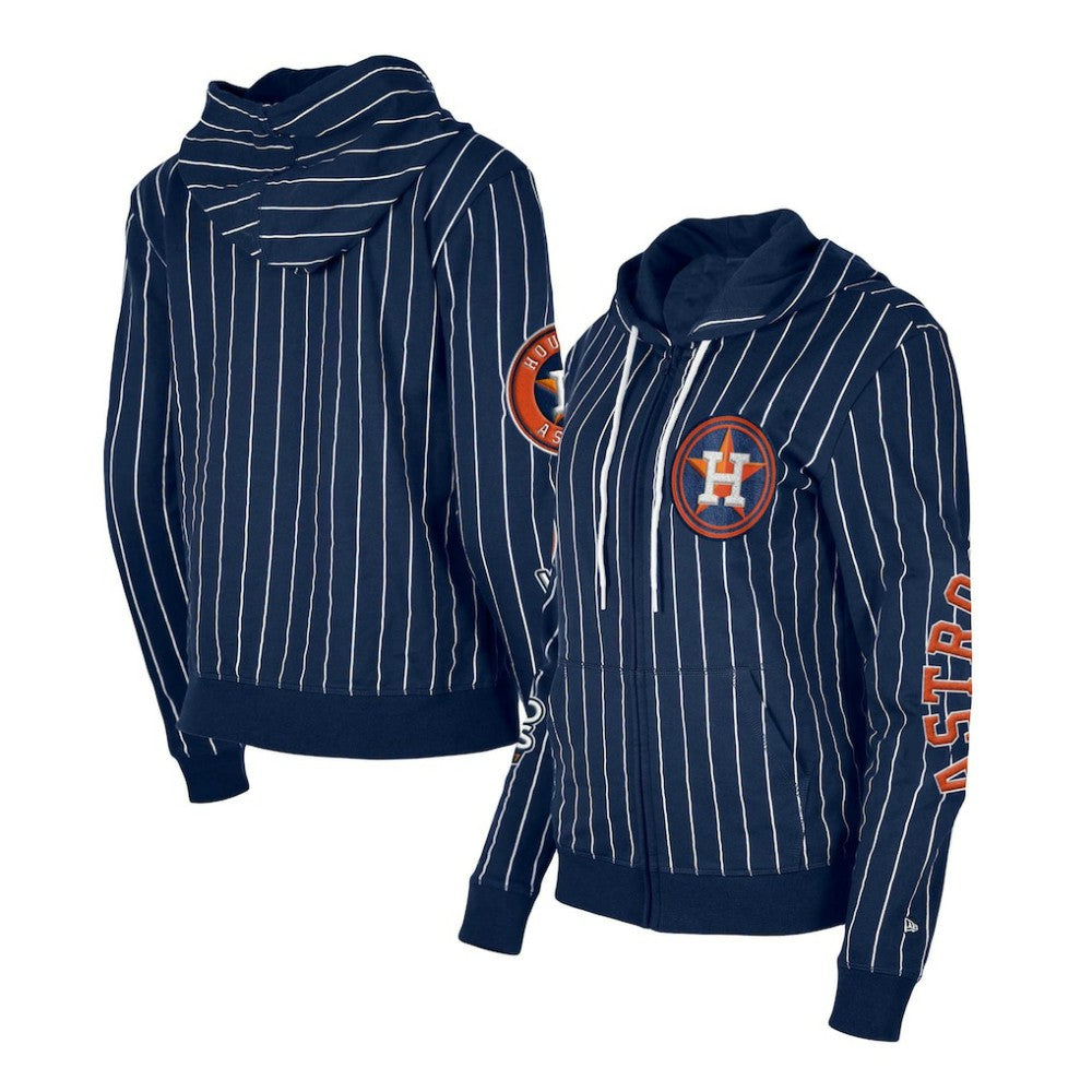 Houston Astros New Era Women's Pinstripe Tri-Blend Full-Zip Hoodie Jacket - MLB
