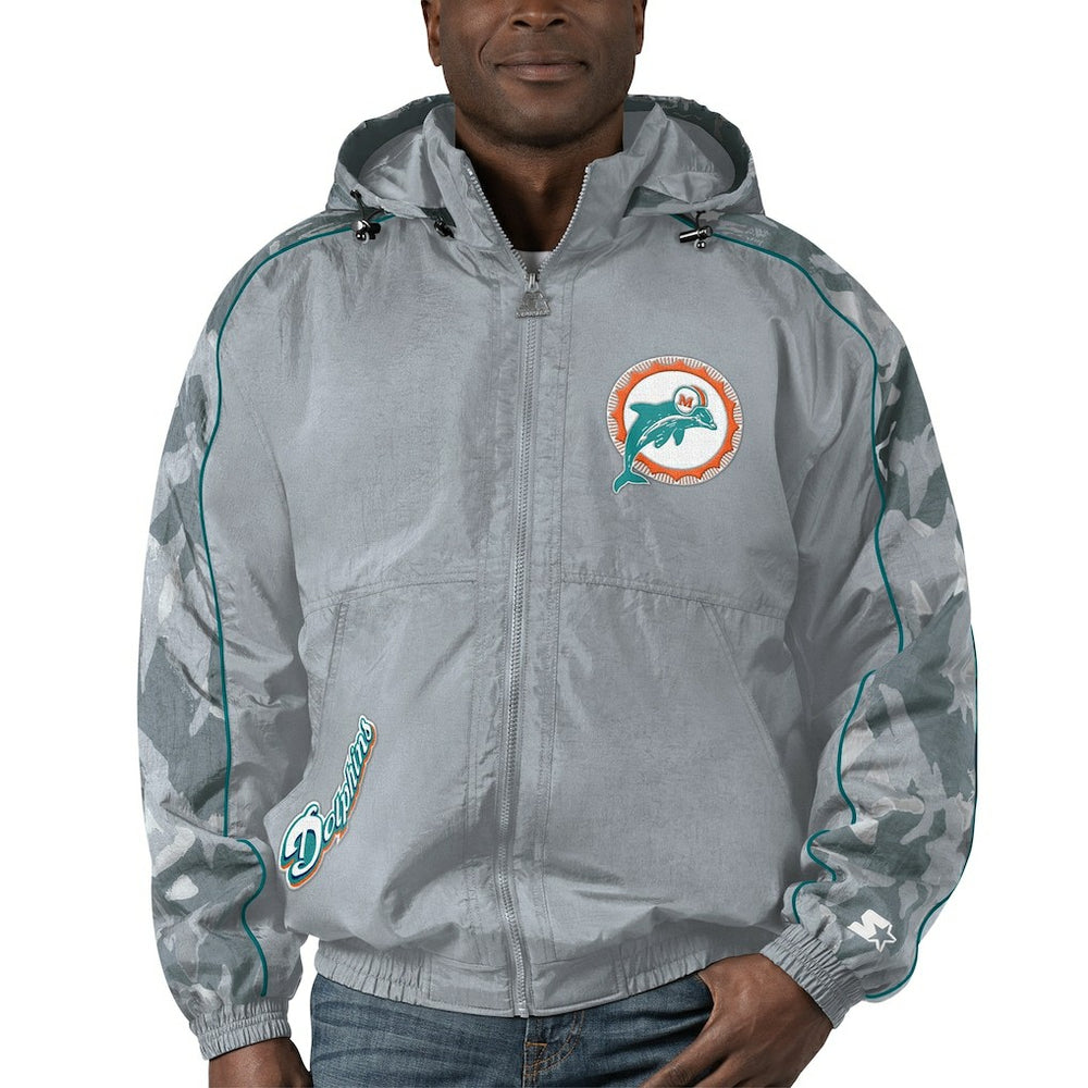 Miami Dolphins Starter Thursday Night Gridiron Throwback Full-Zip Jacket Gray | NFL