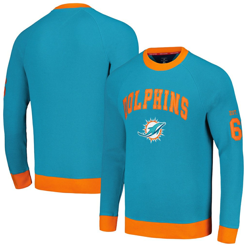 Miami Dolphins Tommy Hilfiger Reese Raglan Tri-Blend Pullover Sweatshirt Aqua | NFL