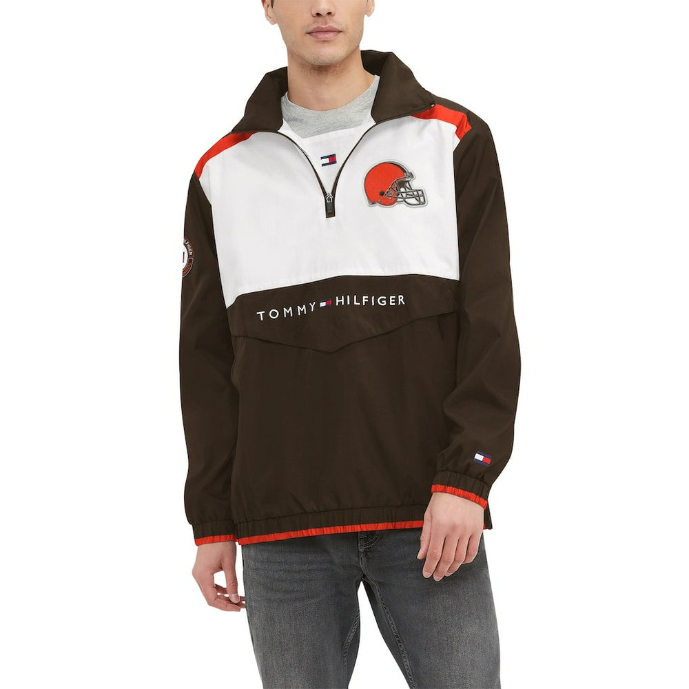 Cleveland Browns Tommy Hilfiger Carter Half-Zip Hooded Top Brown/White | NFL