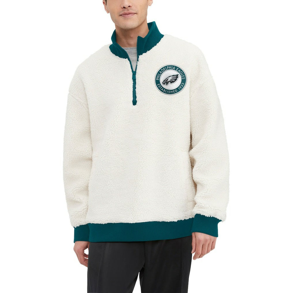 Philadelphia Eagles Tommy Hilfiger Jordan Sherpa Quarter-Zip Sweatshirt Cream | NFL