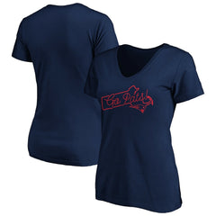 New England Patriots Women's Script V-Neck T-Shirt Navy | NFL