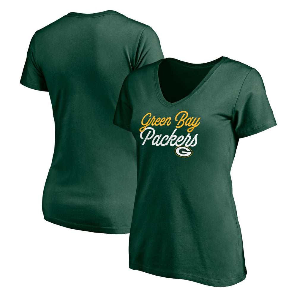 Green Bay Packers Women's Long Stride V-Neck T-Shirt Green | NFL