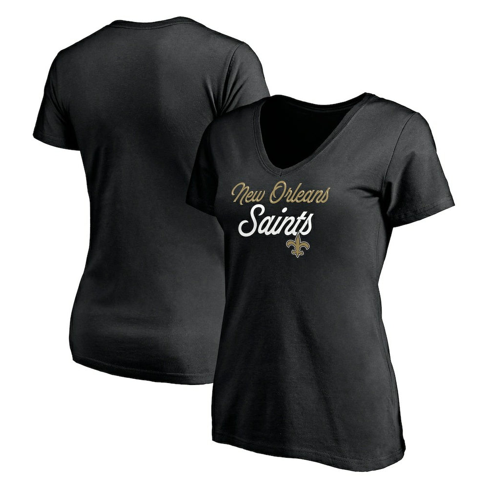 New Orleans Saints Women's Long Stride V-Neck T-Shirt Black | NFL