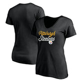 Pittsburgh Steelers Women's Long Stride V-Neck T-Shirt Black | NFL