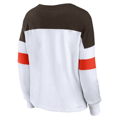 Cleveland Browns Women's Plus Size Even Match Lace-Up Long Sleeve V-Neck Top White/Brown | Fanatics