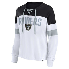Las Vegas Raiders Women's Plus Size Even Match Lace-Up Long Sleeve V-Neck Top White/Black | Fanatics