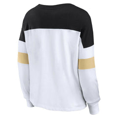 New Orleans Saints Women's Plus Size Even Match Lace-Up Long Sleeve V-Neck Top White/Black | Fanatics