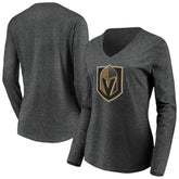 Vegas Golden Knights Women's Primary Logo V-Neck Long Sleeve T-Shirt - Charcoal - NHL