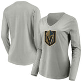 Vegas Golden Knights Women's Primary Logo V-Neck Long Sleeve T-Shirt - Gray - NHL