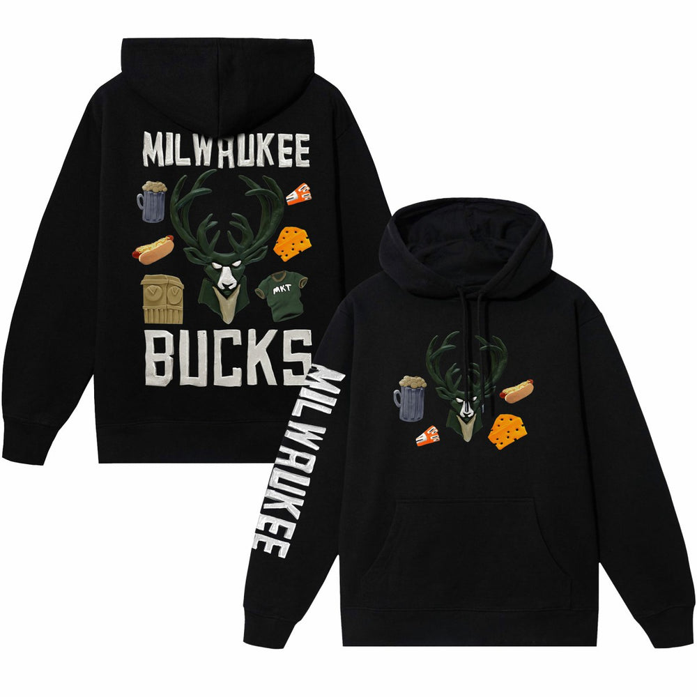 Milwaukee Bucks NBA x MARKET Unisex Claymation Pullover Hoodie Black - NBA