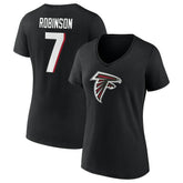 Bijan Robinson Atlanta Falcons Women's Icon Name & Number V-Neck T-Shirt Black | Fanatics