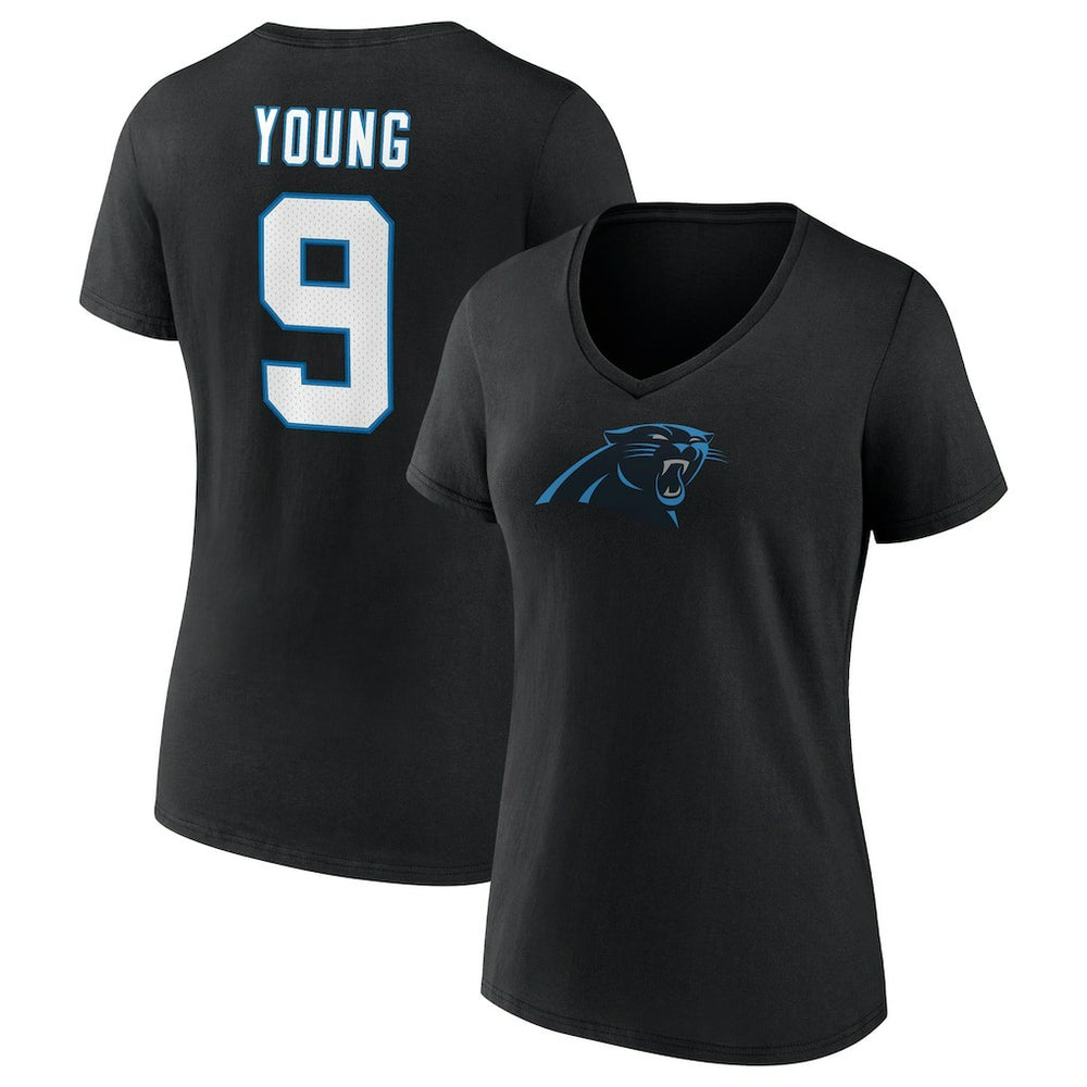 Bryce Young Carolina Panthers Women's Icon Name & Number V-Neck T-Shirt Black | Fanatics