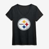 Pittsburgh Steelers Logo Athletic Women's Primary Logo V-Neck T-Shirt Black | NFL