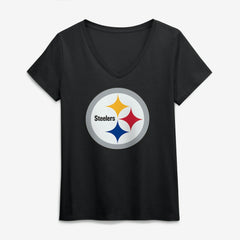 Pittsburgh Steelers Logo Athletic Women's Primary Logo V-Neck T-Shirt Black | NFL